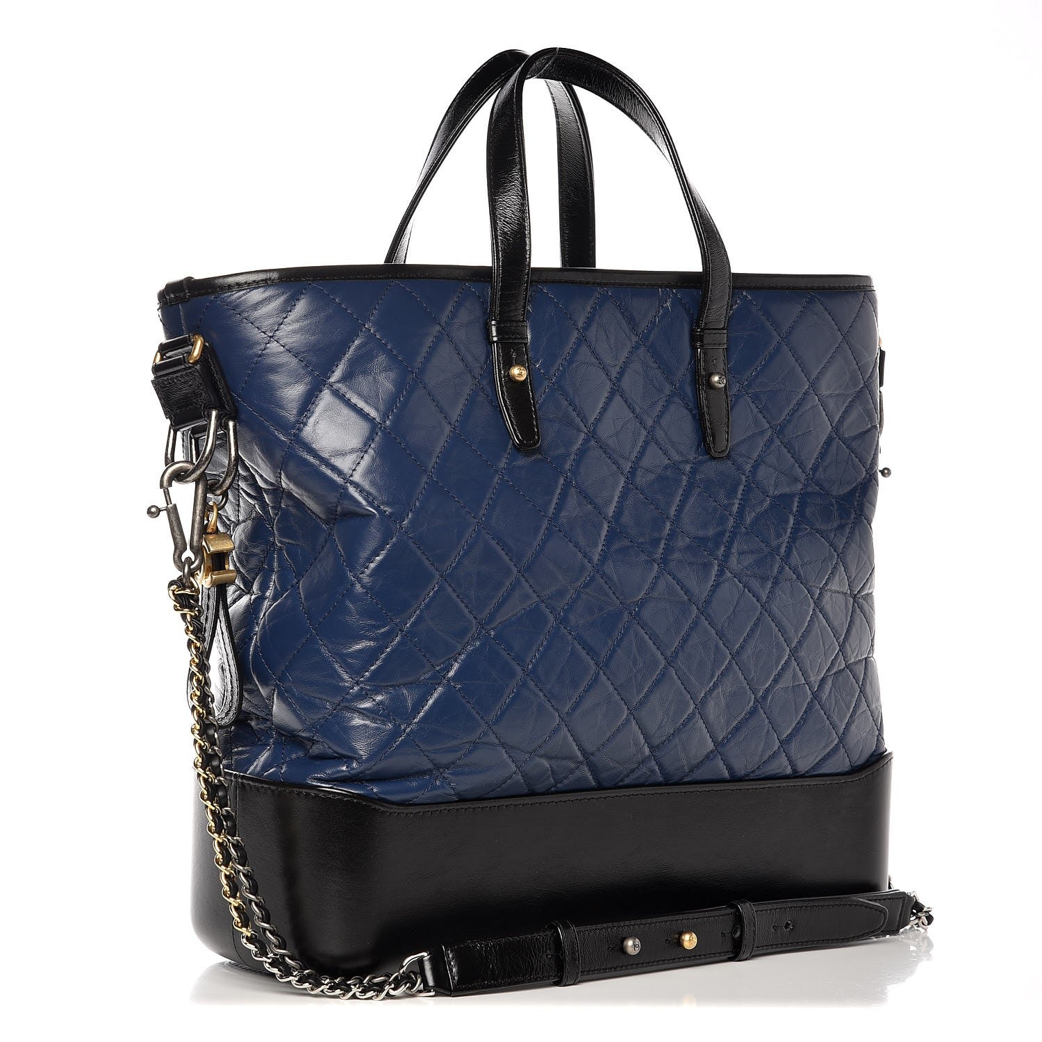 Chanel Aged Calfskin Quilted Large Gabrielle Shopping Tote Navy Black 3 of 9