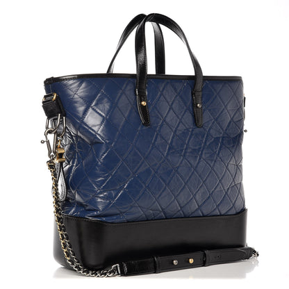 Chanel Aged Calfskin Quilted Large Gabrielle Shopping Tote Navy Black 3 of 9