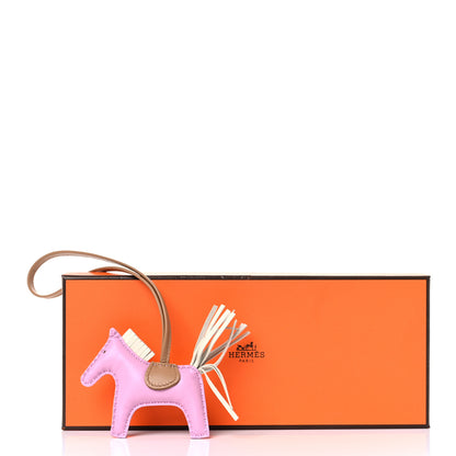 Hermes Milo Lambskin Grigri Rodeo Horse Bag Charm PM Mauve Sylvestre Craie Chai 4 of 4