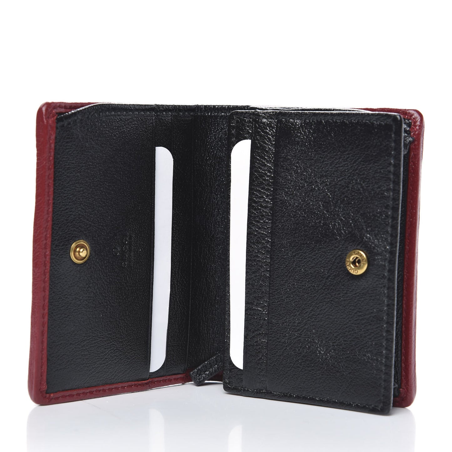 Vintage Effect Calfskin Matelasse Diagonal Torchon GG Marmont Card Case Wallet Black Romantic Cherry