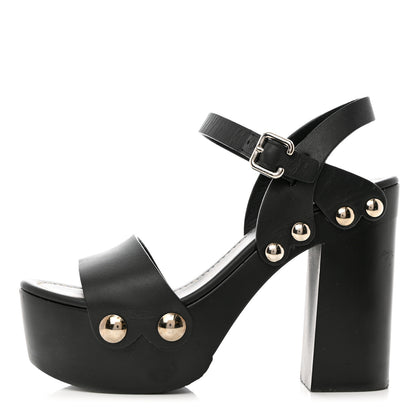 Prada Calfskin Platform Slingback Sandals 37 Black 1 of 12