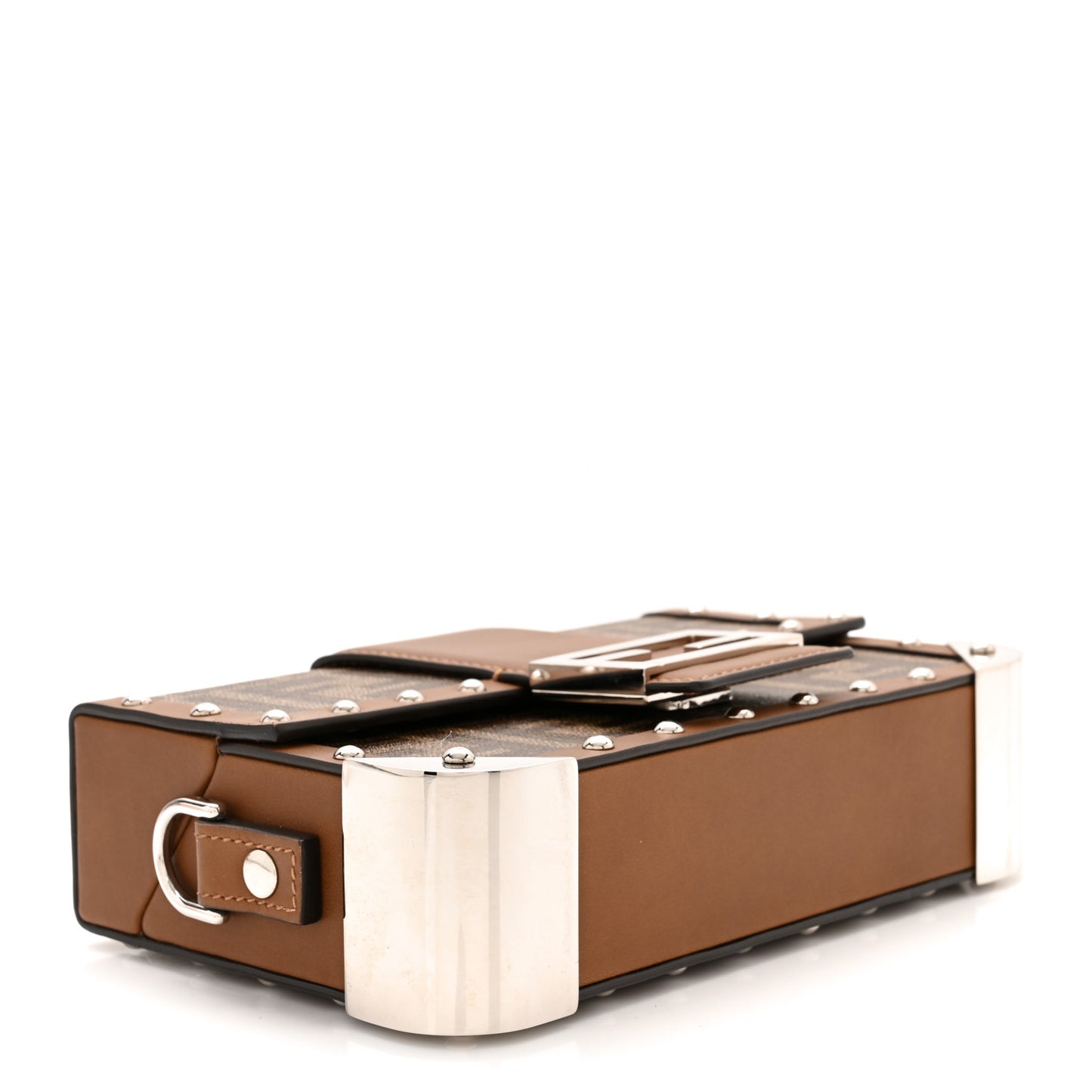 Shiny Glazed Fabric Vachetta FF 1974 Mini Baguette Trunk Mogano Panna Cuoio