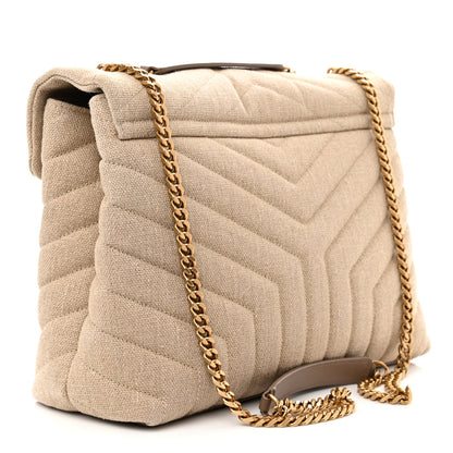 Saint Laurent Linen Y Quilted Monogram Medium Loulou Chain Satchel Natural Taupe 3 of 12