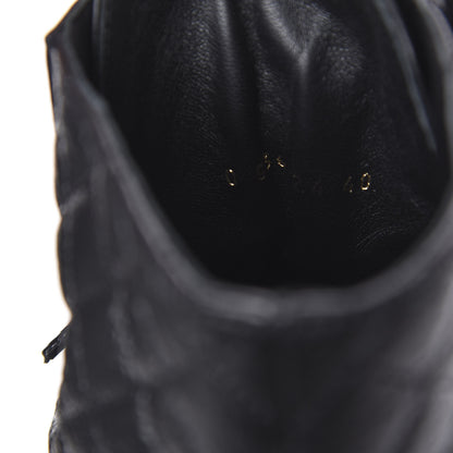 Chanel Shiny Goatskin Calfskin Quilted Lace Up Combat Boots 40 Black 9 of 10