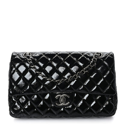 Chanel Crumpled Patent Quilted Medium Double Flap Black 1 of 9