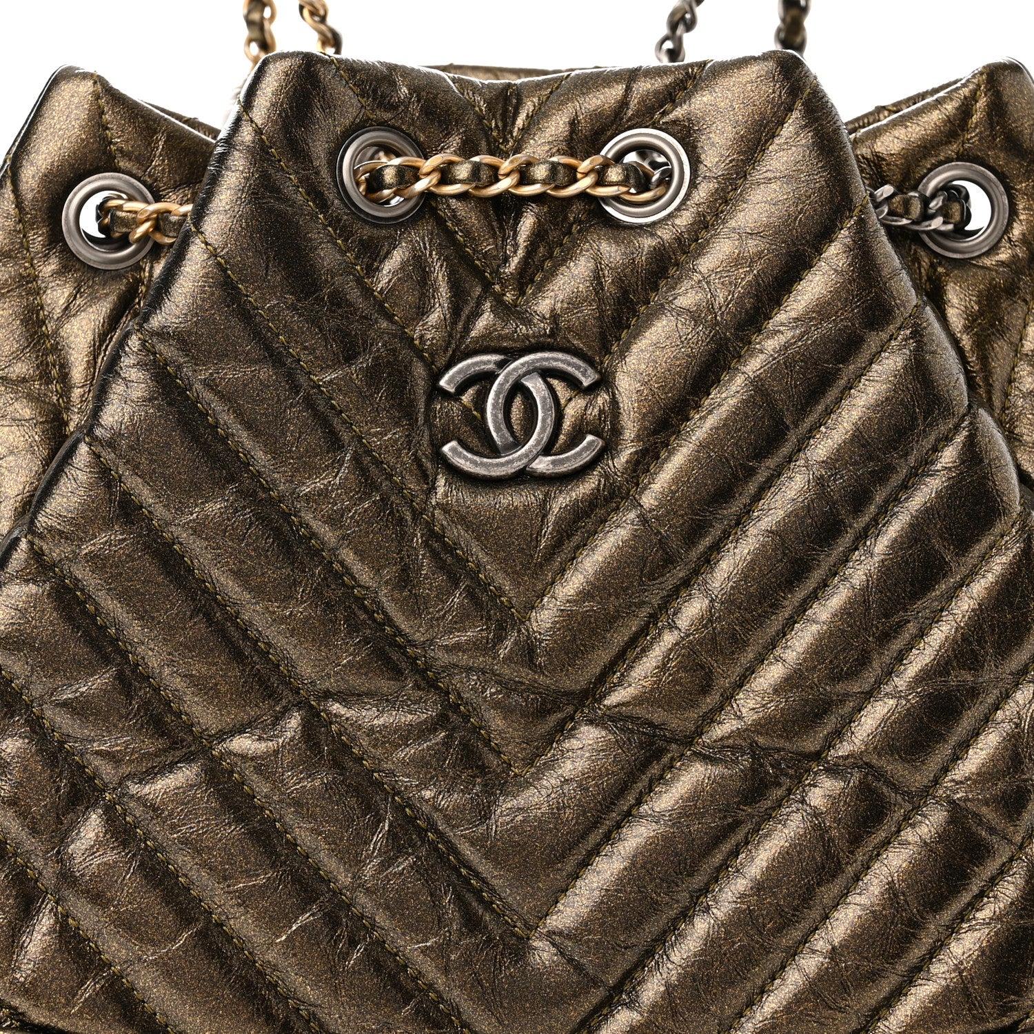 Chanel Metallic Aged Calfskin Chevron Quilted Small Gabrielle Backpack Gold 8 of 10