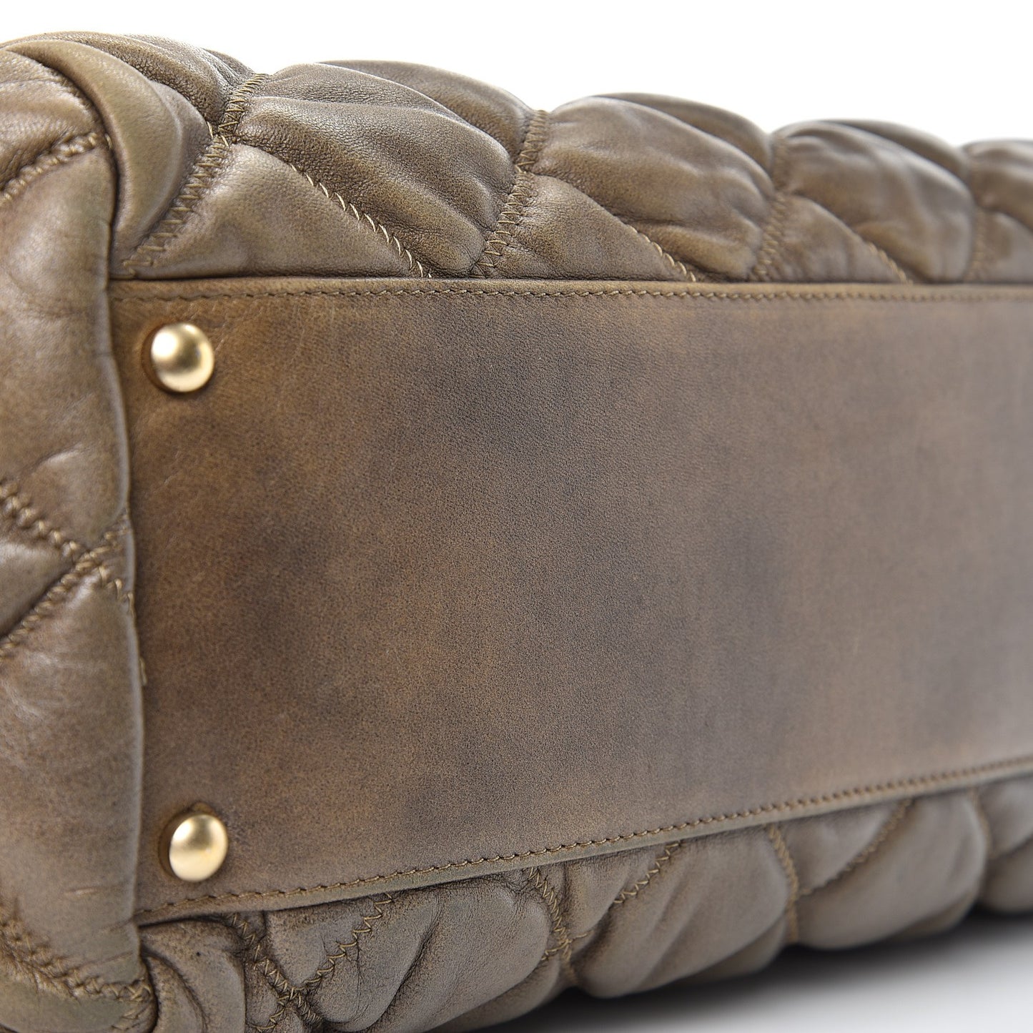 Lambskin Bubble Quilt Bowler Dark Beige