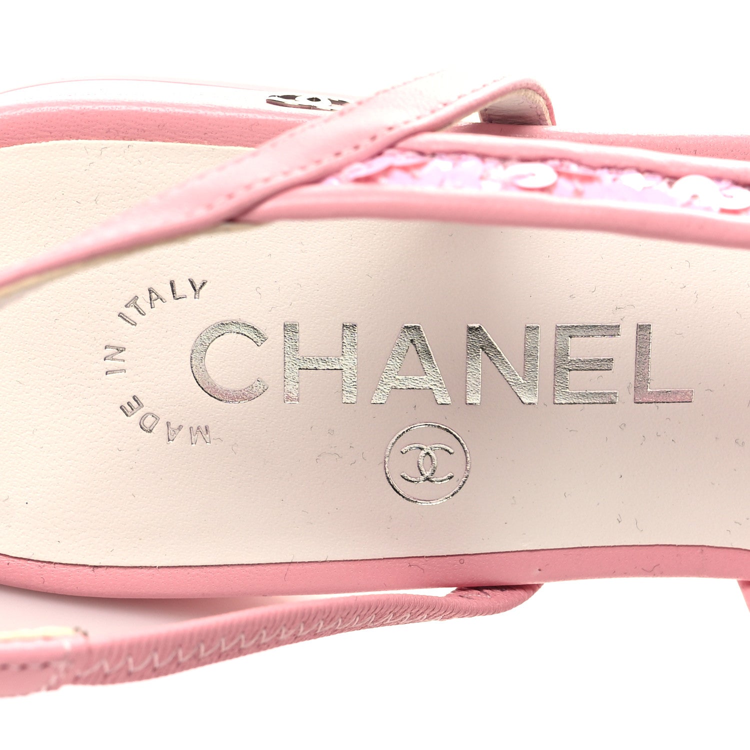 Chanel Sequins Satin Cap Toe CC Slingback Flat 38 Pink Black 8 of 8