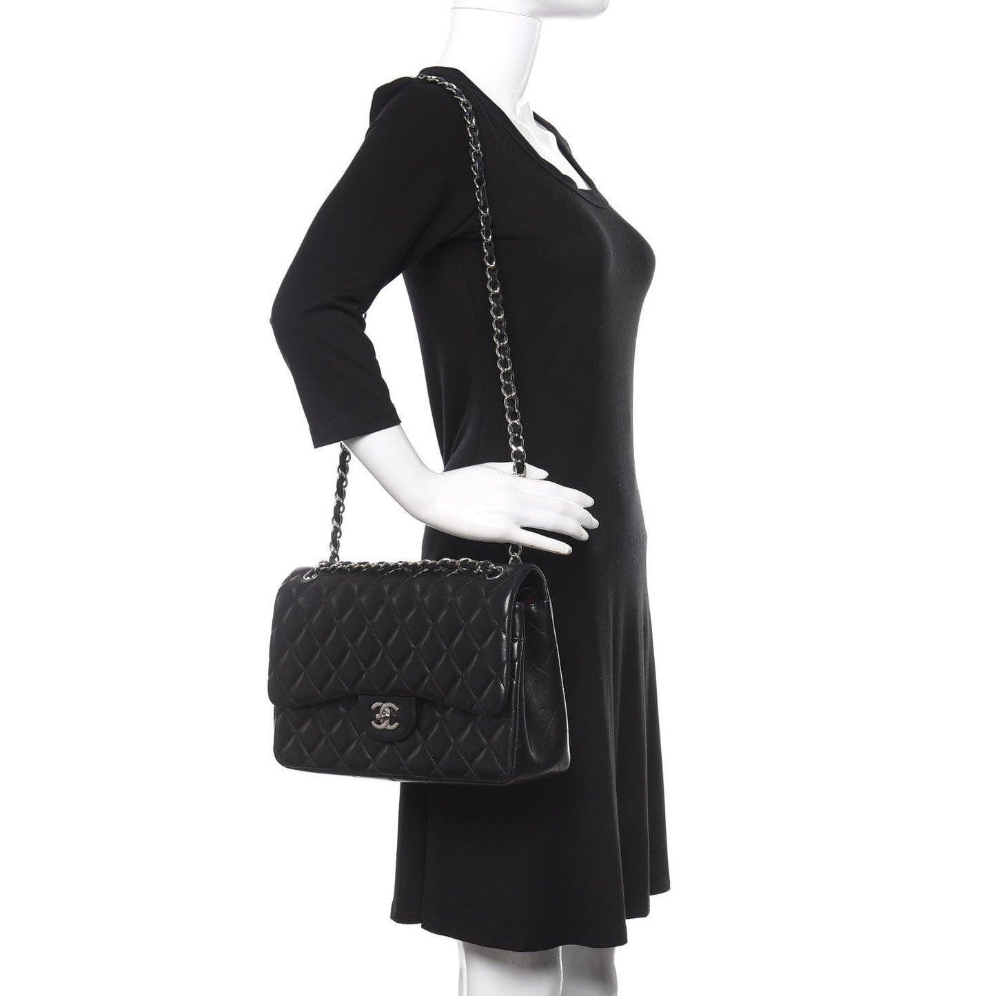 Lambskin Quilted Jumbo Double Flap Black