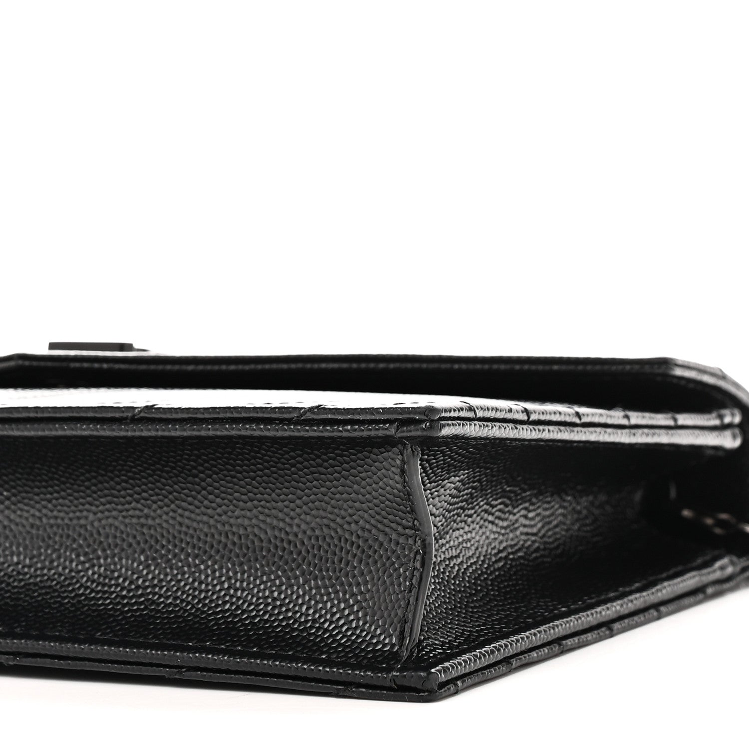 Saint Laurent Grain De Poudre Matelasse Chevron Monogram Monochrome Envelope Chain Wallet Black 10 of 11