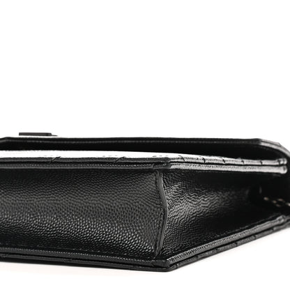 Saint Laurent Grain De Poudre Matelasse Chevron Monogram Monochrome Envelope Chain Wallet Black 10 of 11