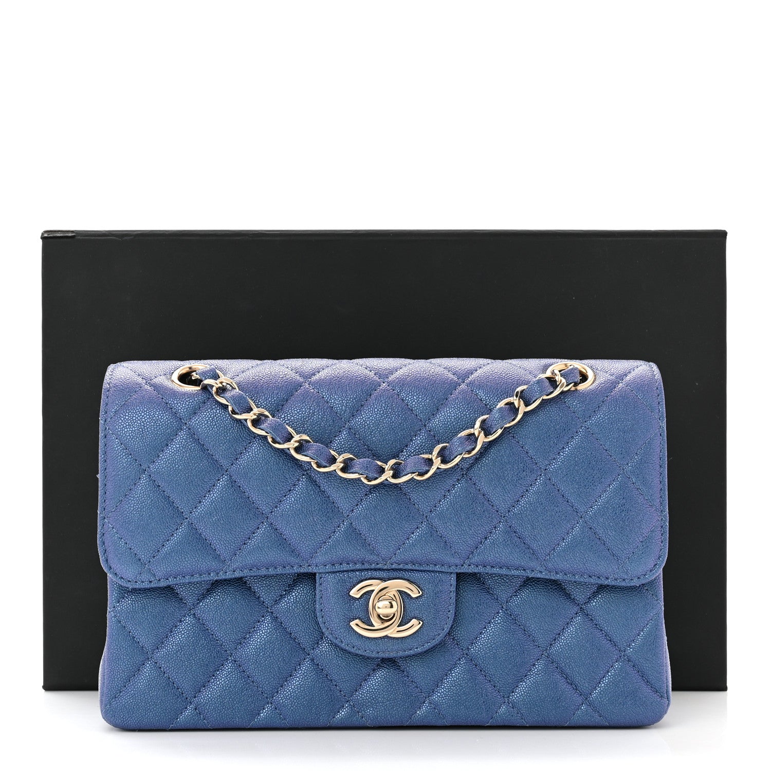 Chanel Iridescent Caviar Quilted Small Double Flap Dark Blue 11 of 11