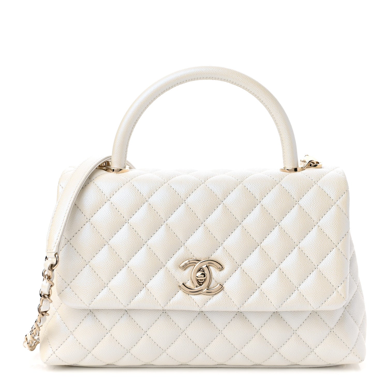 Chanel Iridescent Caviar Quilted Small Coco Handle Flap White 1 of 11