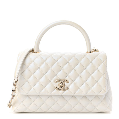 Chanel Iridescent Caviar Quilted Small Coco Handle Flap White 1 of 11