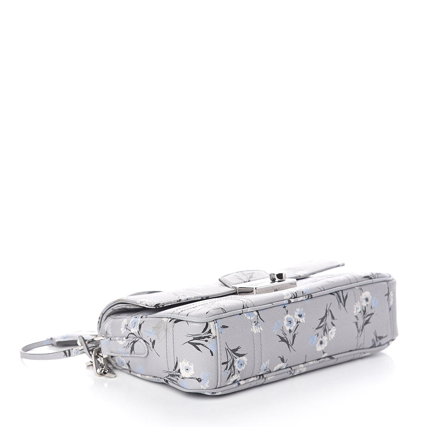 Soft Saffiano Floral Print Sound Shoulder Bag Acciaio