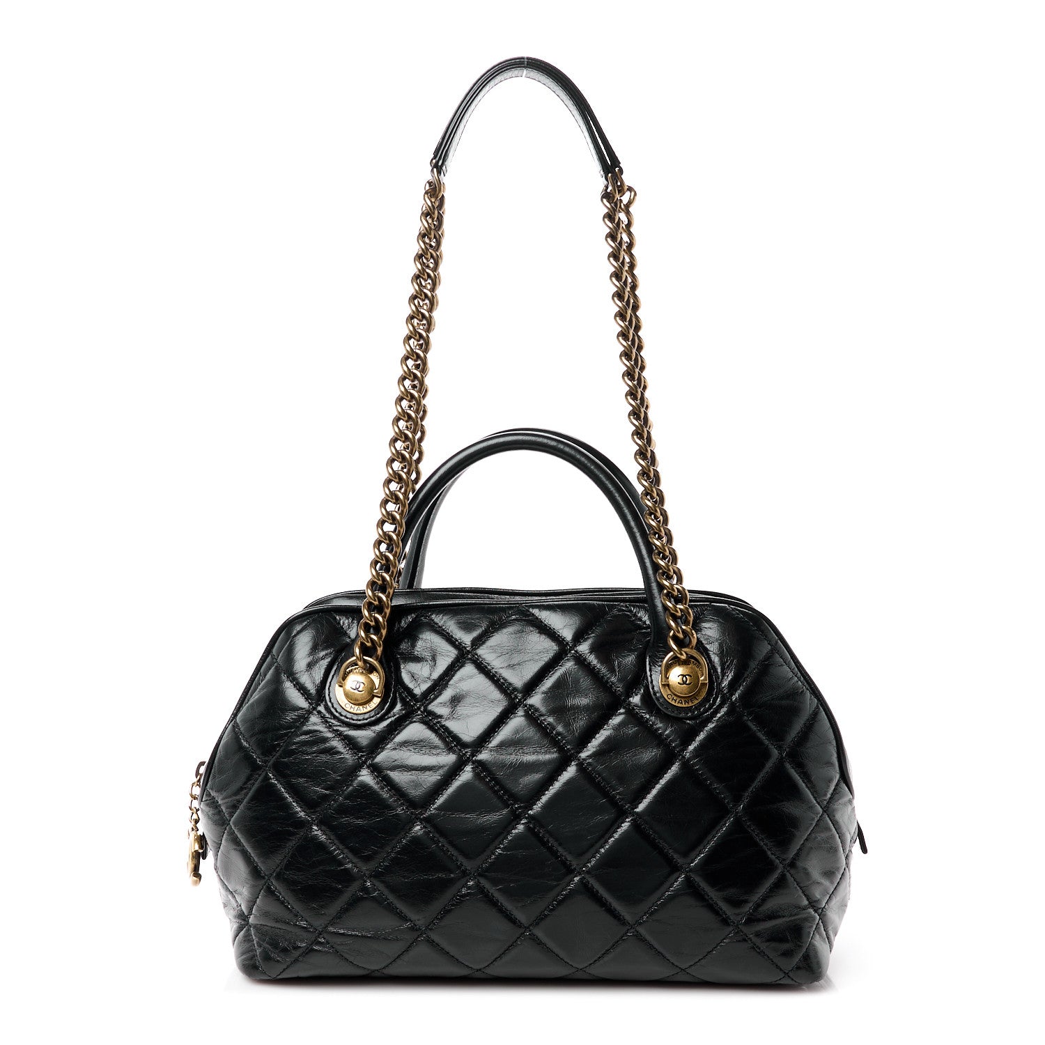 Chanel Glazed Calfskin Castle Rock Bowling Bag Black 1 of 12