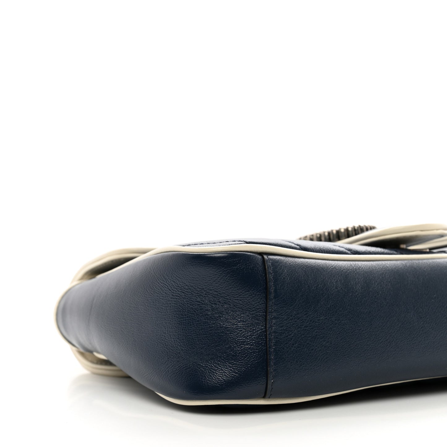 Vintage Effect Calfskin Matelasse Diagonal Small Torchon GG Marmont Shoulder Bag Blue Agata Mystic White