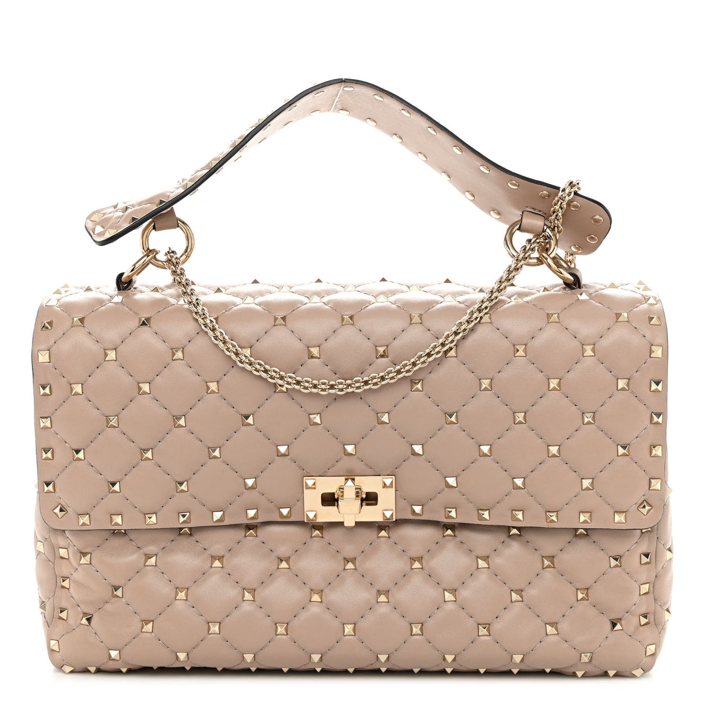 Nappa Large Rockstud Spike Shoulder Bag Poudre