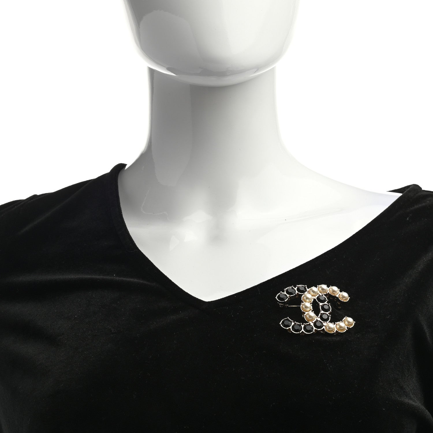 Chanel Crystal Pearl CC Dazzling Domino Brooch Gold Black 2 of 4