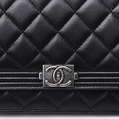 Chanel Lambskin Quilted Boy Wallet On Chain WOC Black 14 of 15