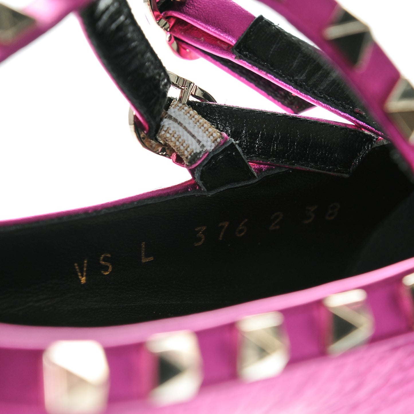 Metallic Pebbled Calfskin Rockstud Cage Ballerina Flats 38 Peony