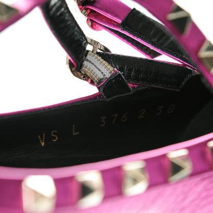 Valentino Garavani Metallic Pebbled Calfskin Rockstud Cage Ballerina Flats 38 Peony 8 of 8