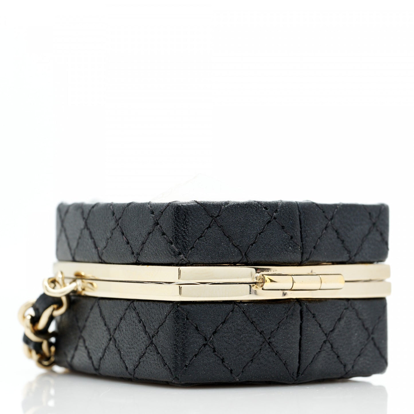 Lambskin Quilted Small Beauty Box Clutch With Chain Black