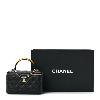 Chanel Lambskin Quilted Metal Small Top Handle Vanity Case With Chain Black 12 of 12