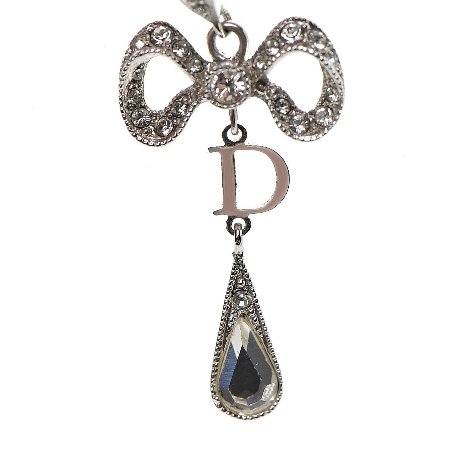 Christian Dior Crystal Bow Hoop Earrings Silver 6 of 6