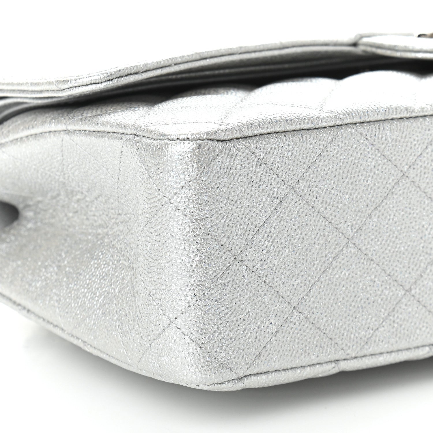 Chanel Glittered Metallic Caviar Quilted Medium Double Flap Silver 8 of 9