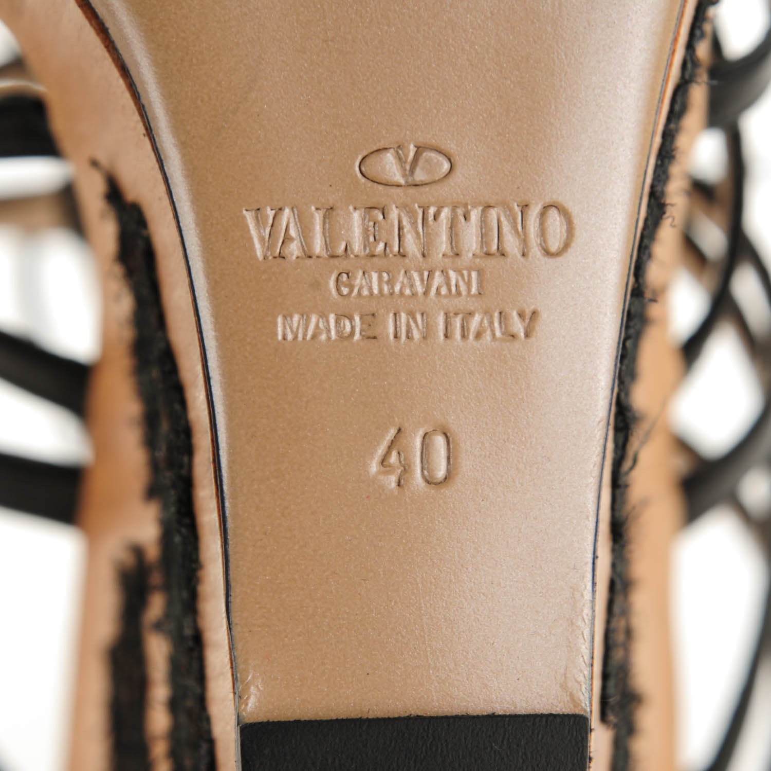 Valentino Garavani Calfskin Lace Applique Wood Wedge Sandals 40 Black 6 of 7