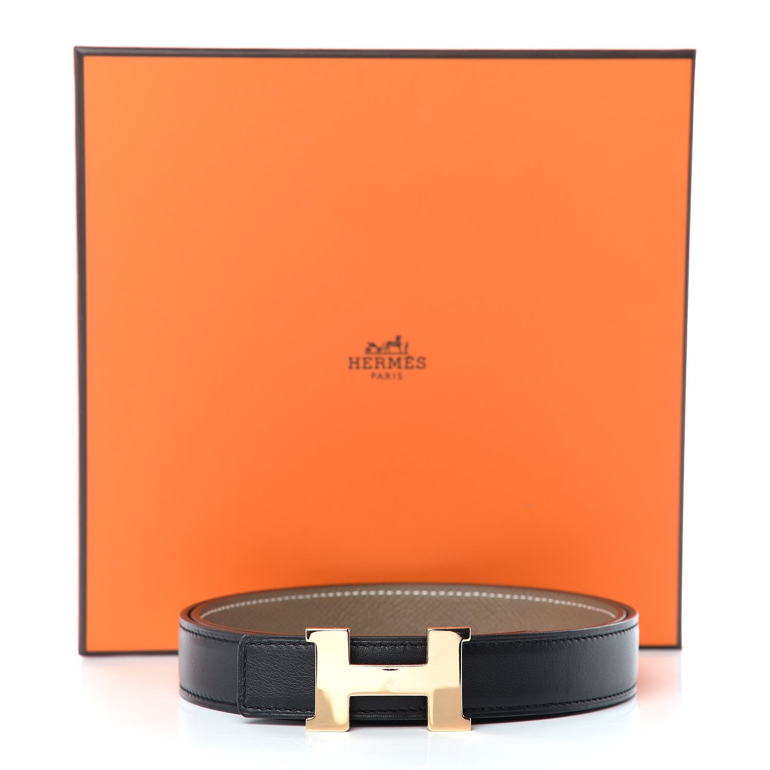Hermes Swift Epsom 24mm Mini Constance H Belt 80 Black Etoupe 8 of 8