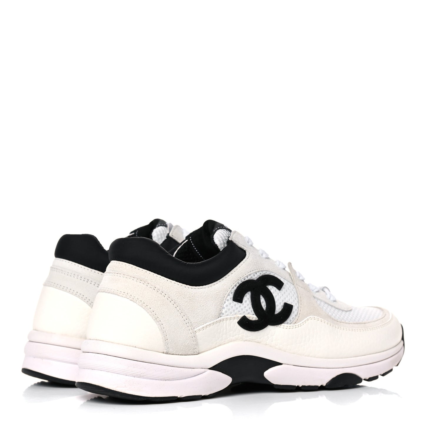 Mesh Suede Calfskin Grained Calfskin Womens CC Sneakers 39.5 White Black