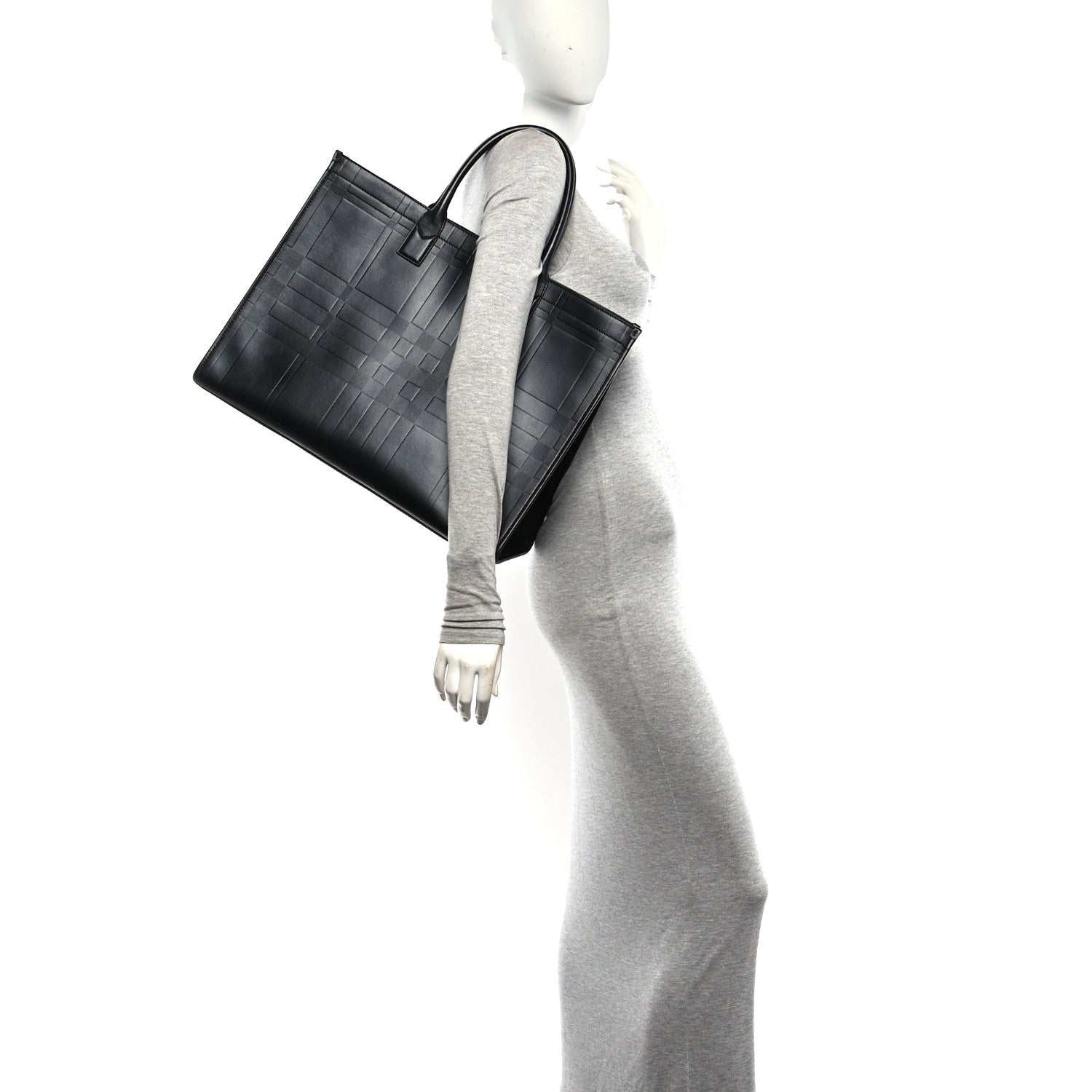 Burberry Calfskin Denny Check Embossed Tote Black 2 of 14