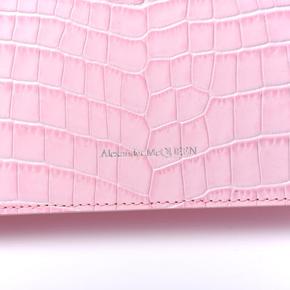 Alexander McQueen Calfskin Crocodile Embossed Skull Mini Crossbody Bag Rosa 13 of 15