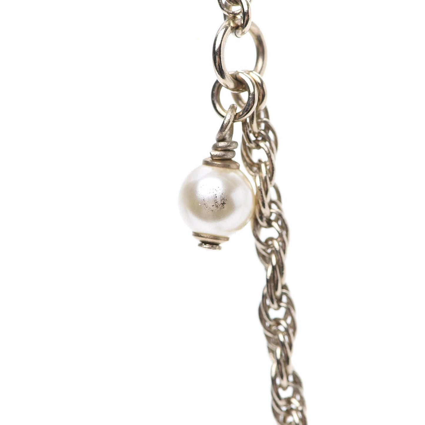 Pearl Bead CC Medallion Necklace Gold Pearly White Black