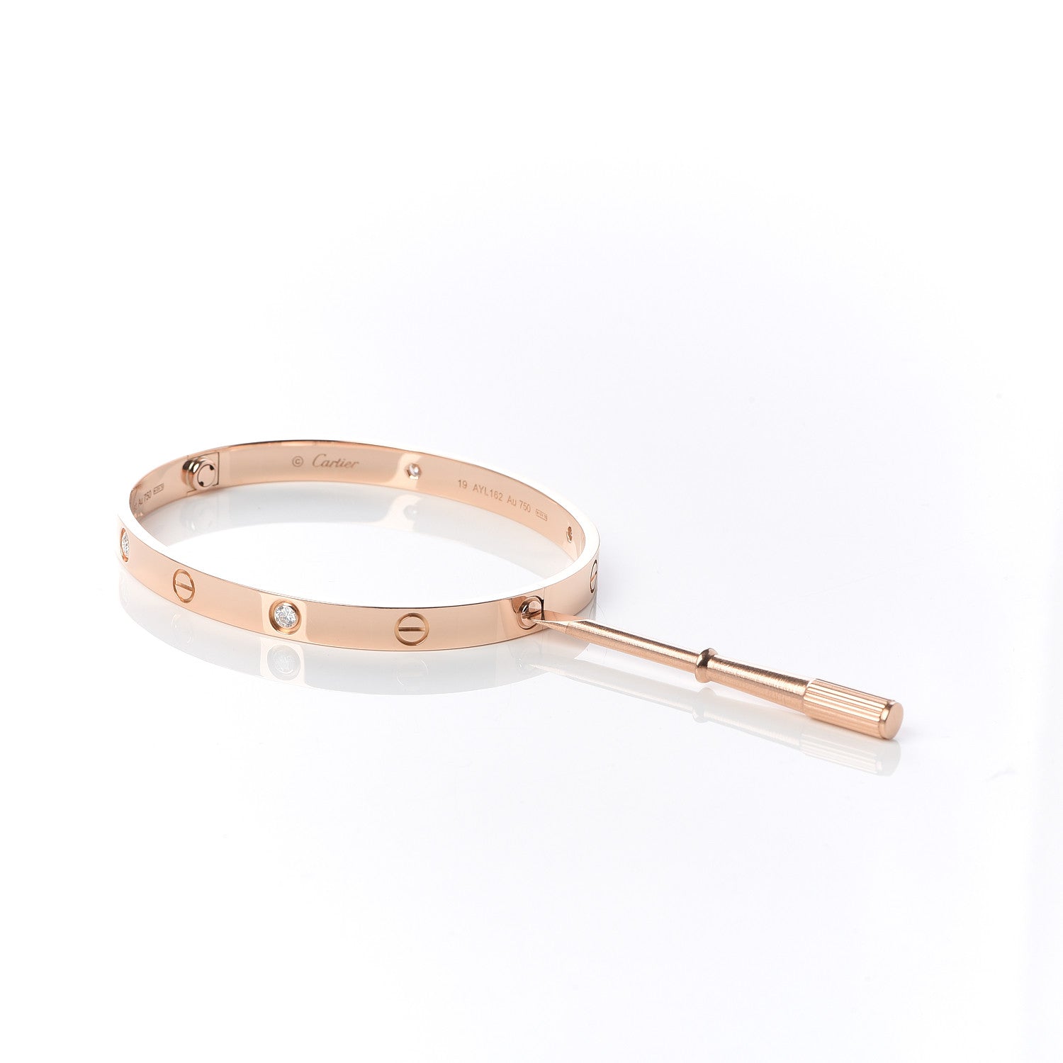 Cartier 18K Pink Gold 4 Diamond LOVE Bracelet 19 4 of 6