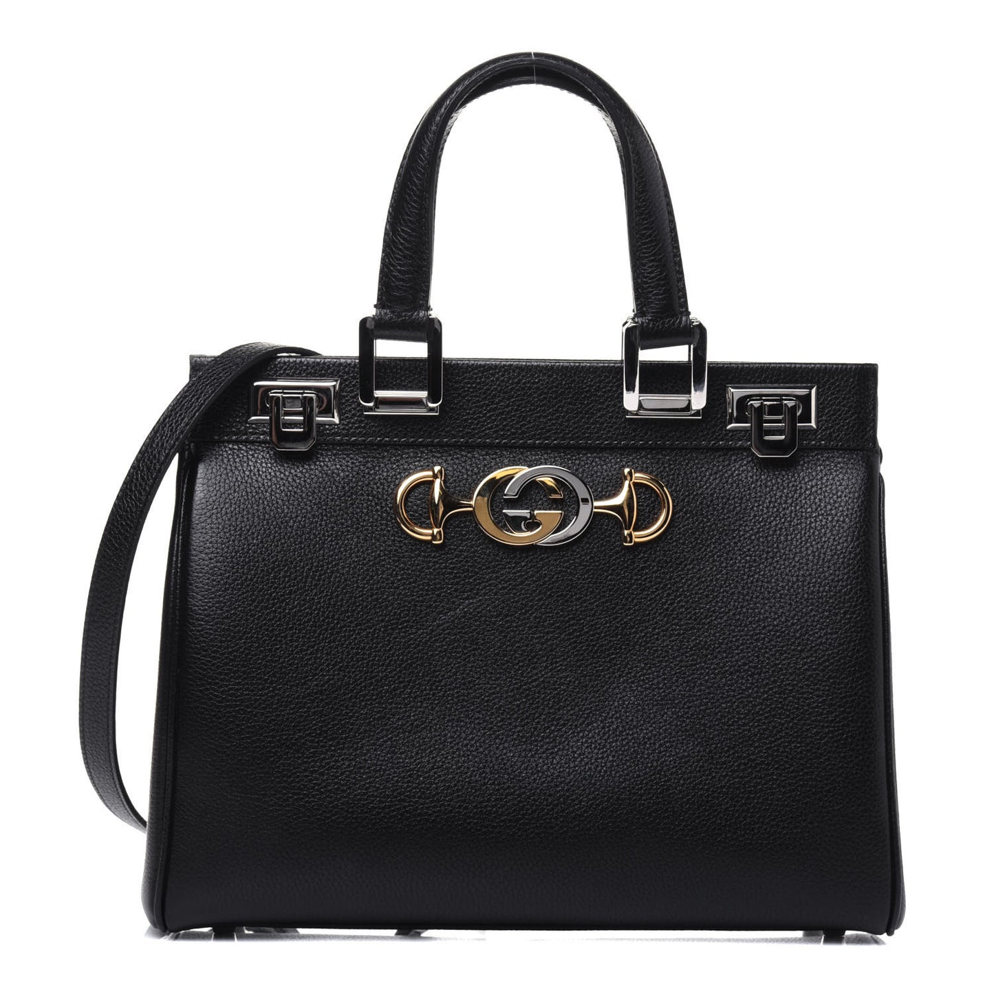 Grainy Calfskin Small Zumi Top Handle Bag Black