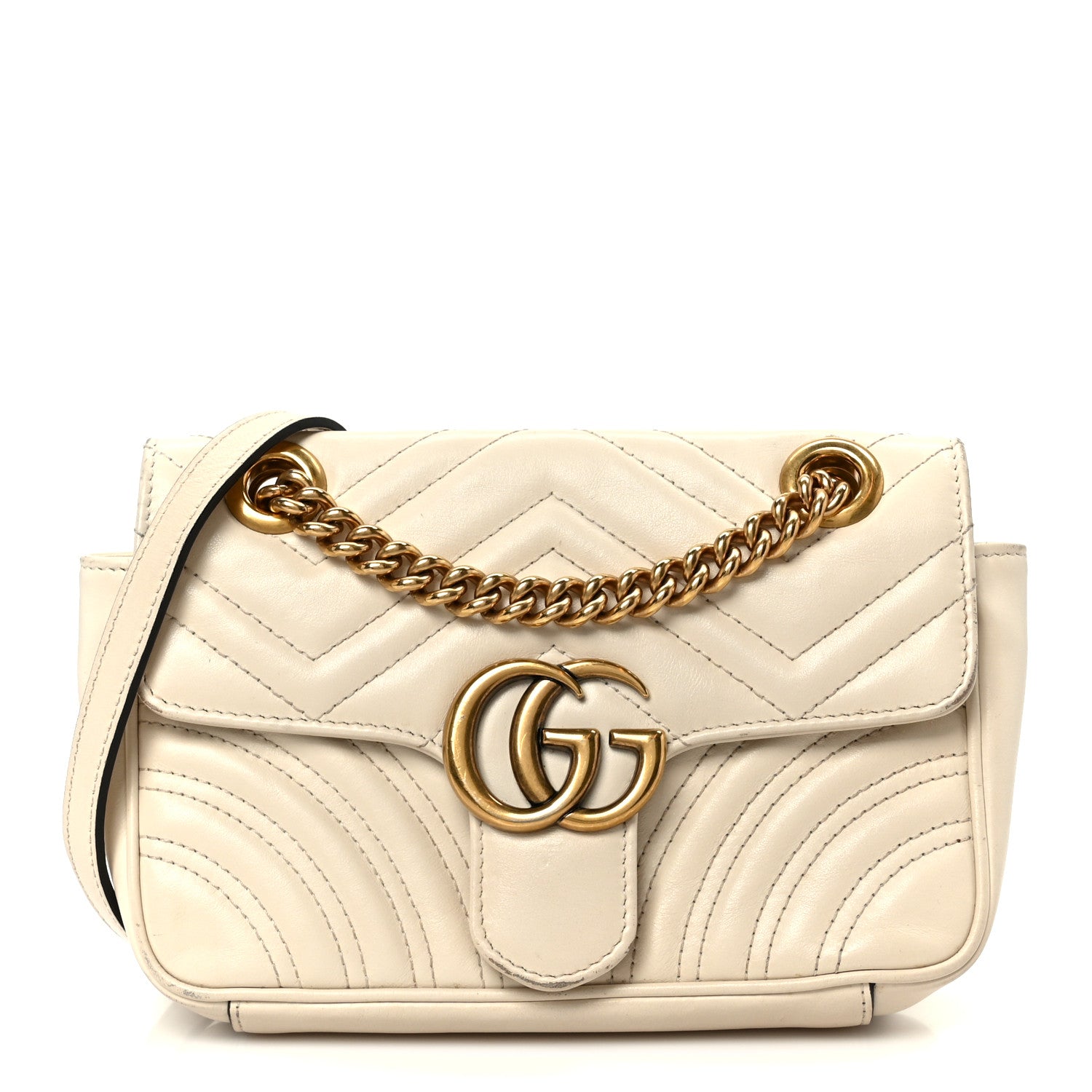 Gucci Calfskin Matelasse Mini GG Marmont Shoulder Bag White 1 of 12