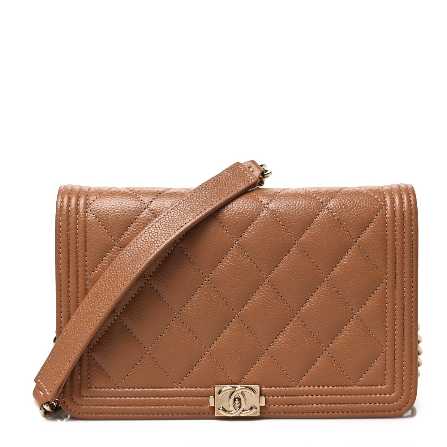 Caviar Quilted Boy Wallet On Chain WOC Brown