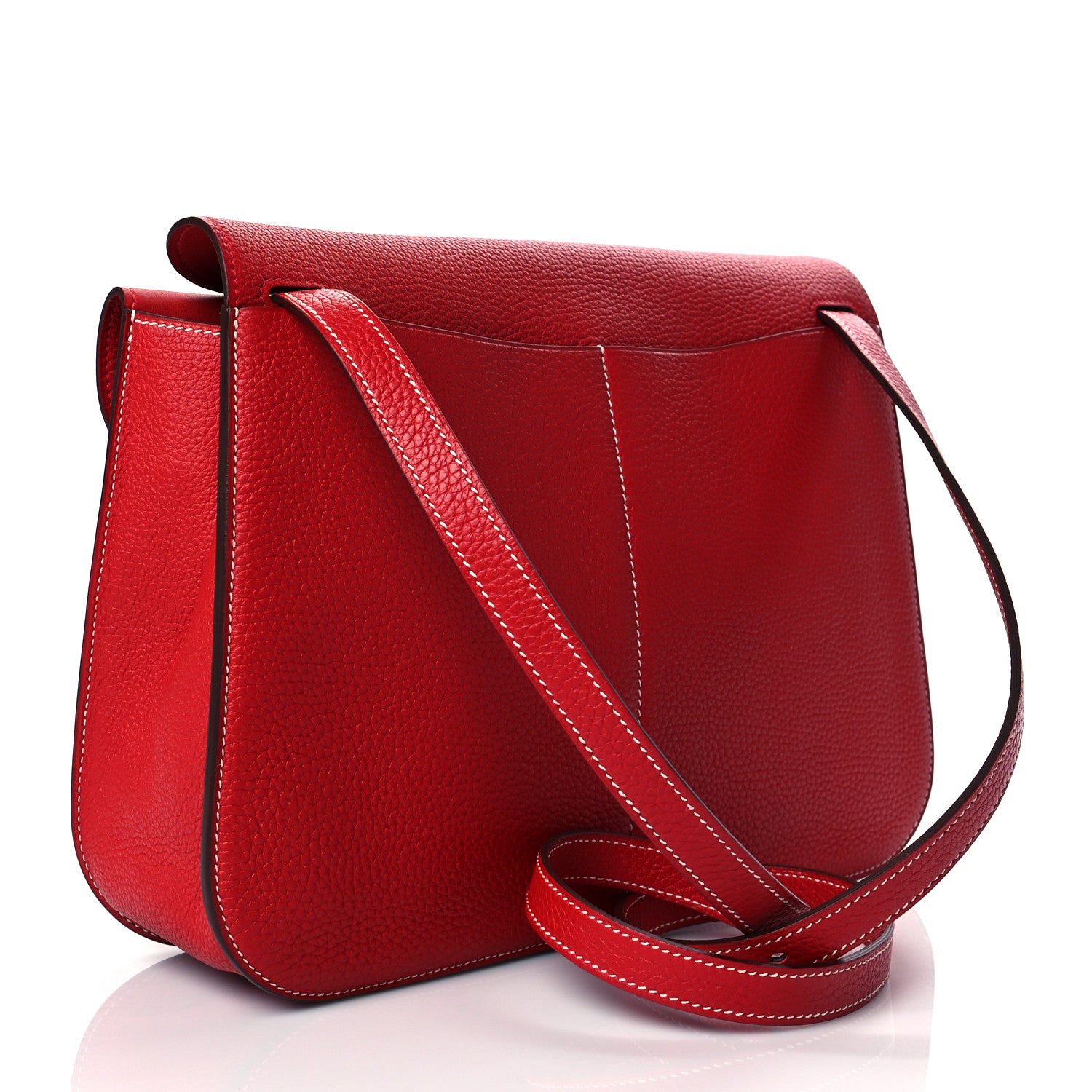 Hermes Taurillon Clemence Verso Halzan 31 GM Rouge Casaque Vermillion 3 of 10