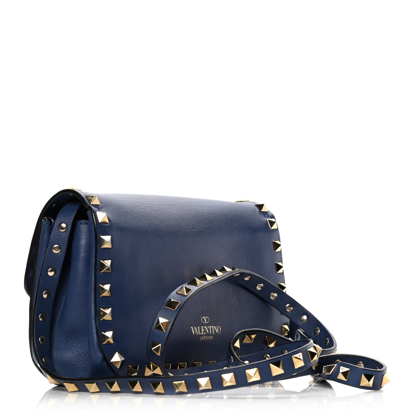 Vitello Mini Rockstud Flap Saddle Crossbody Bag Indigo
