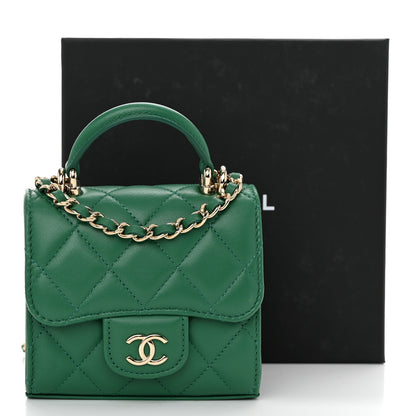 Chanel Lambskin Quilted Top Handle Flap Clutch With Chain Green 11 of 11