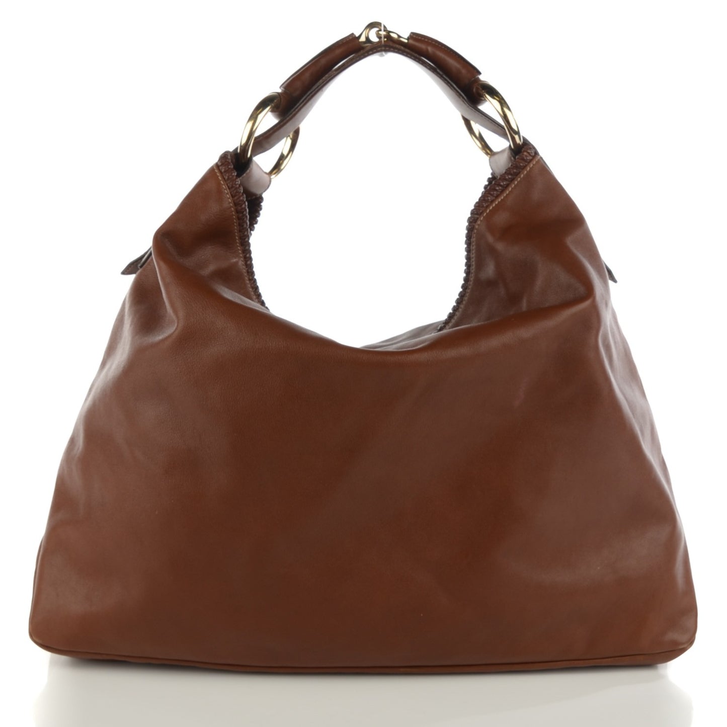 Calfskin Large Horsebit Chain Hobo Brown