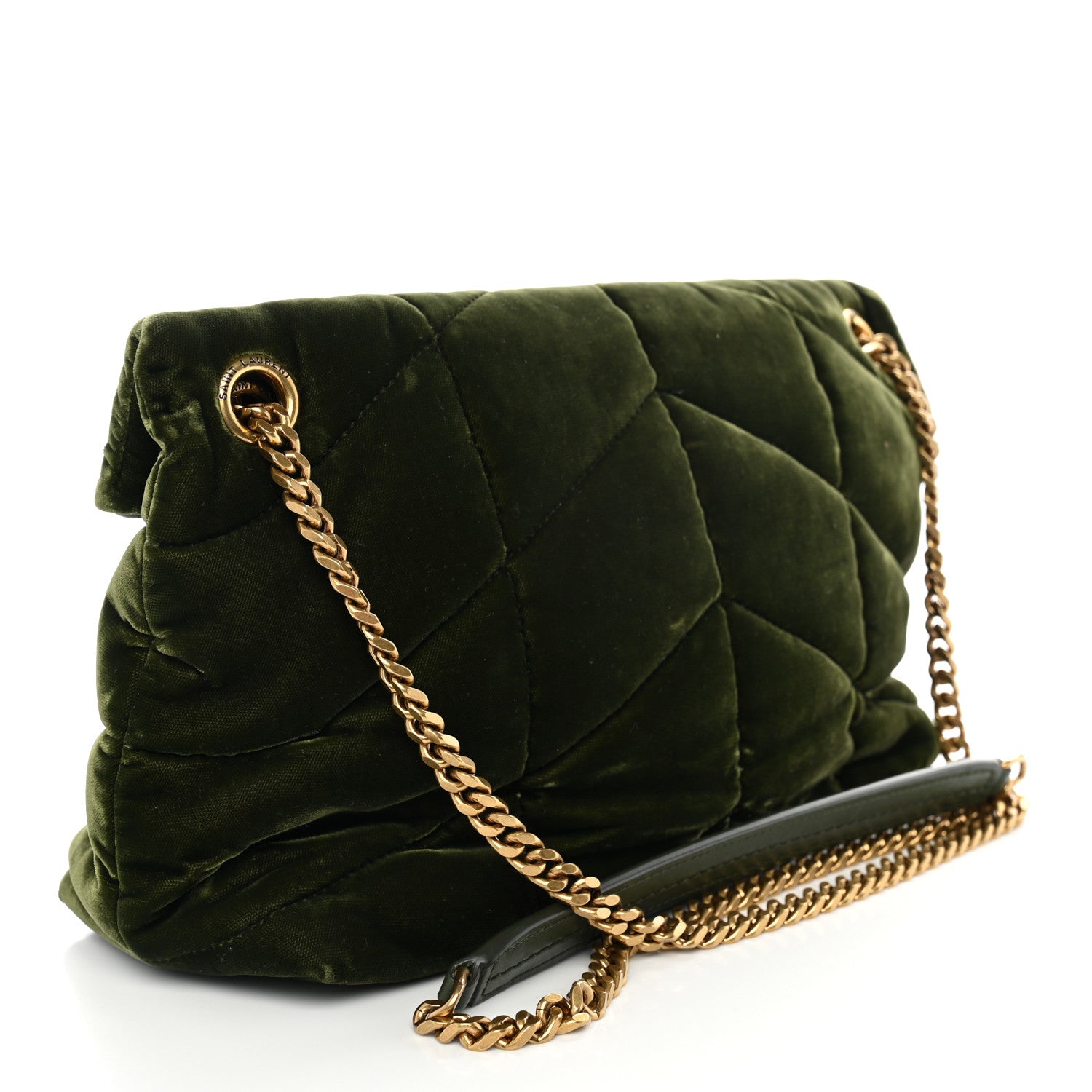 Saint Laurent Velvet Quilted Small Loulou Puffer Monogram Chain Satchel Kaki Musk 2 of 9