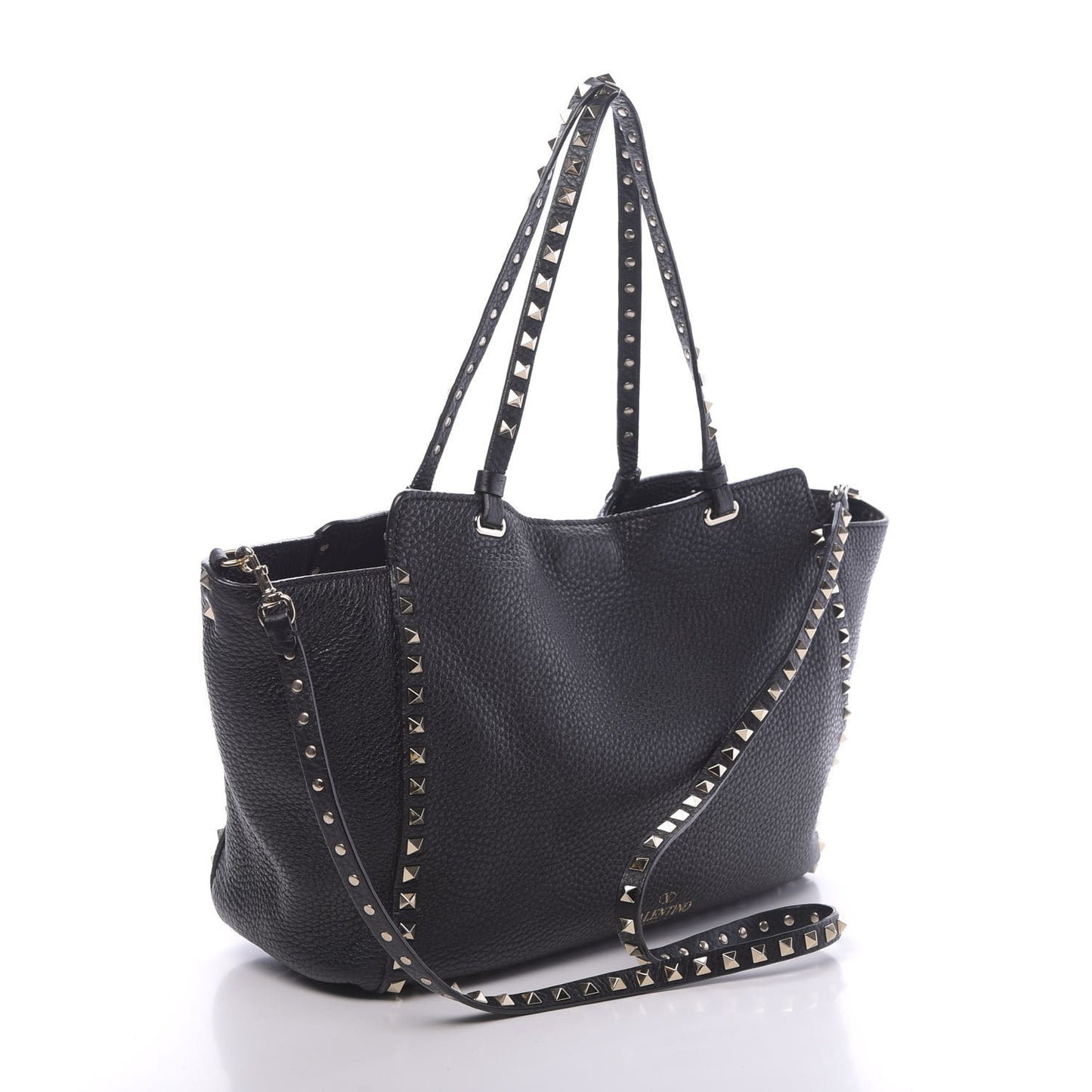 Pebbled Calfskin Medium Rockstud Tote Black