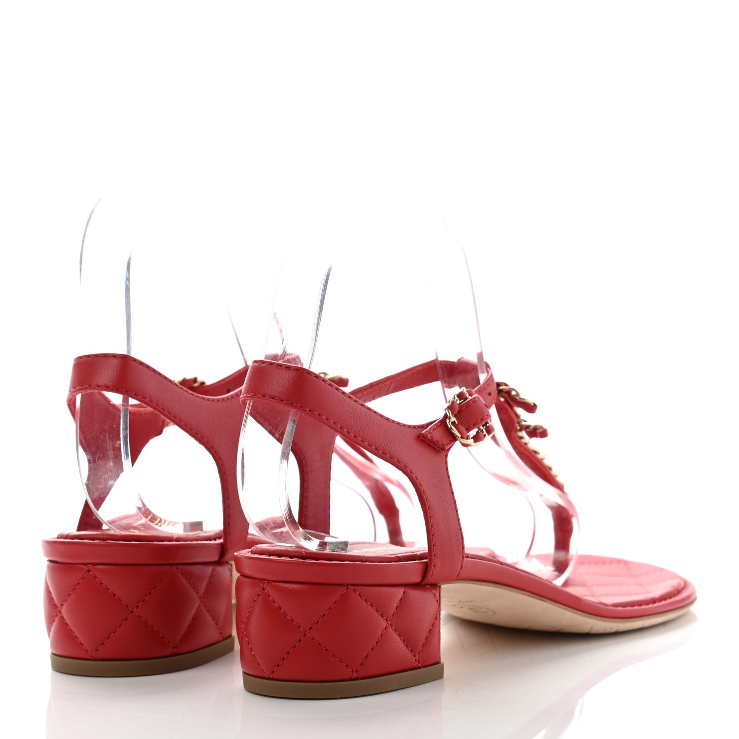Chanel Lambskin Chain CC Logo Thong Sandals 38.5 Red 4 of 9