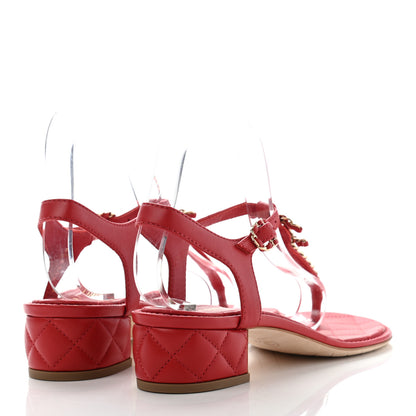 Chanel Lambskin Chain CC Logo Thong Sandals 38.5 Red 4 of 9