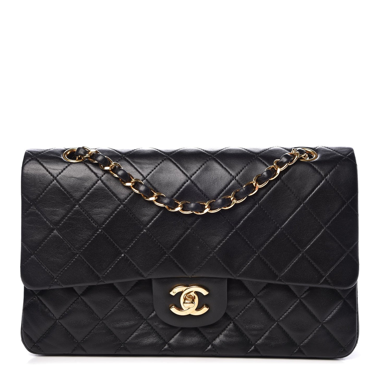 Lambskin Quilted Medium Double Flap Black