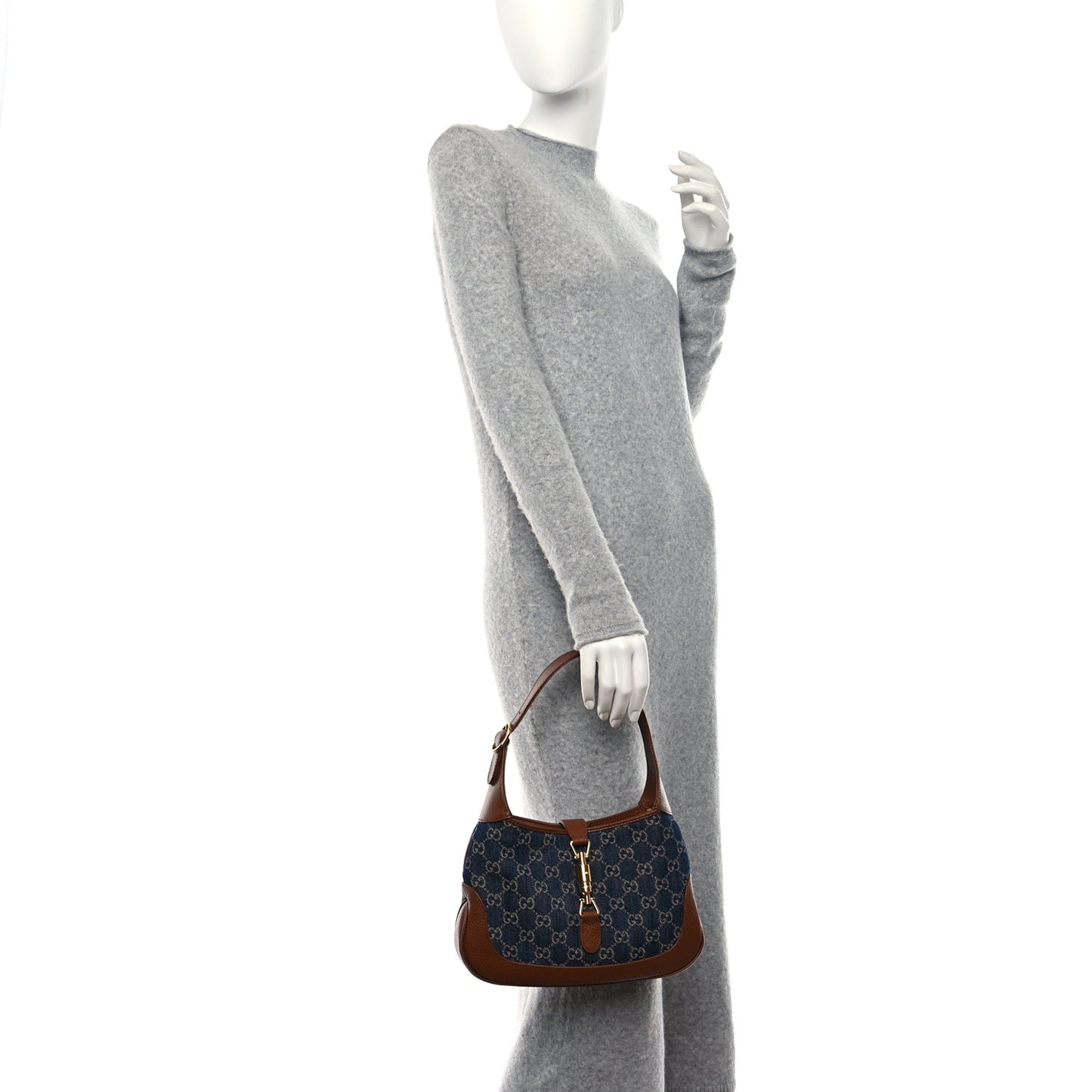 New Denim GG Monogram Calfskin Small Jackie 1961 Hobo Blue Tea Cuir